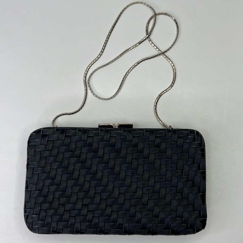 JUDITH LEIBER Vintage Black Silk Woven Clutch Shoulder Bag  Evening Handbag